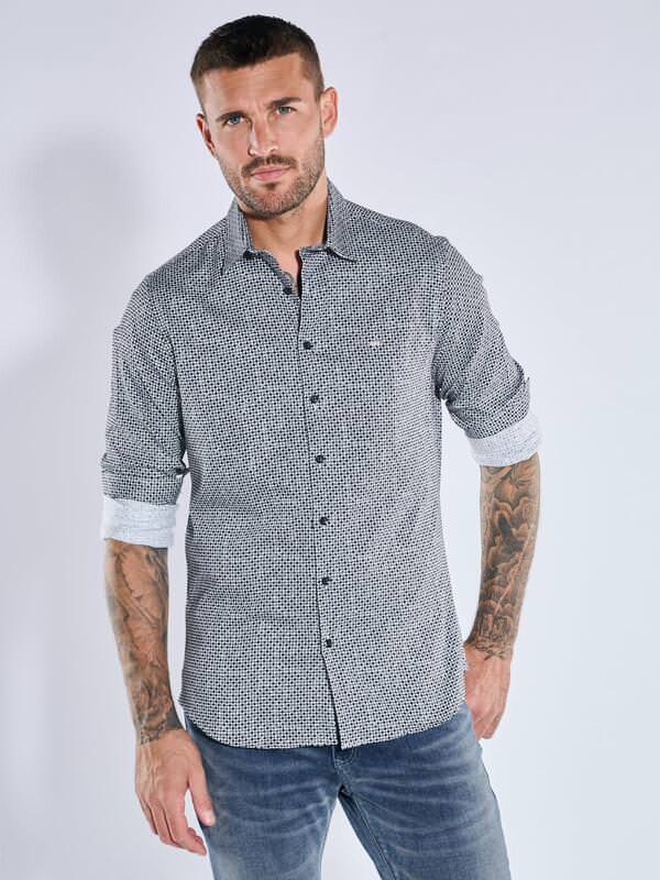 emilio adani Herren Langarm-Hemd aus Jersey Schwarz regular gemustert Button Under von emilio adani
