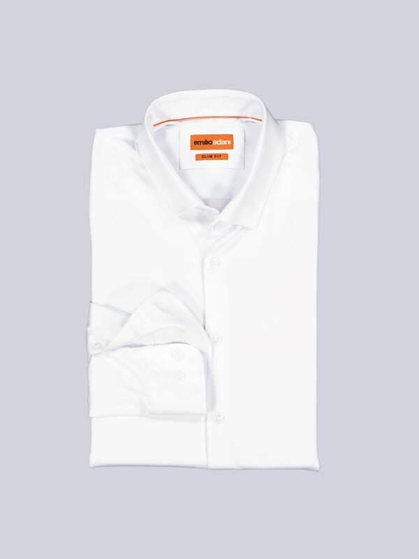 emilio adani Herren Langarm-Hemd aus Jersey Weiß slim fit uni Haifisch von emilio adani