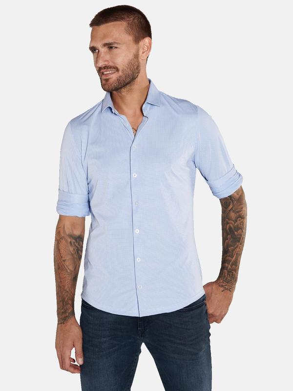 emilio adani Herren Langarm-Hemd aus Jersey blau slim fit gemustert Haifisch von emilio adani