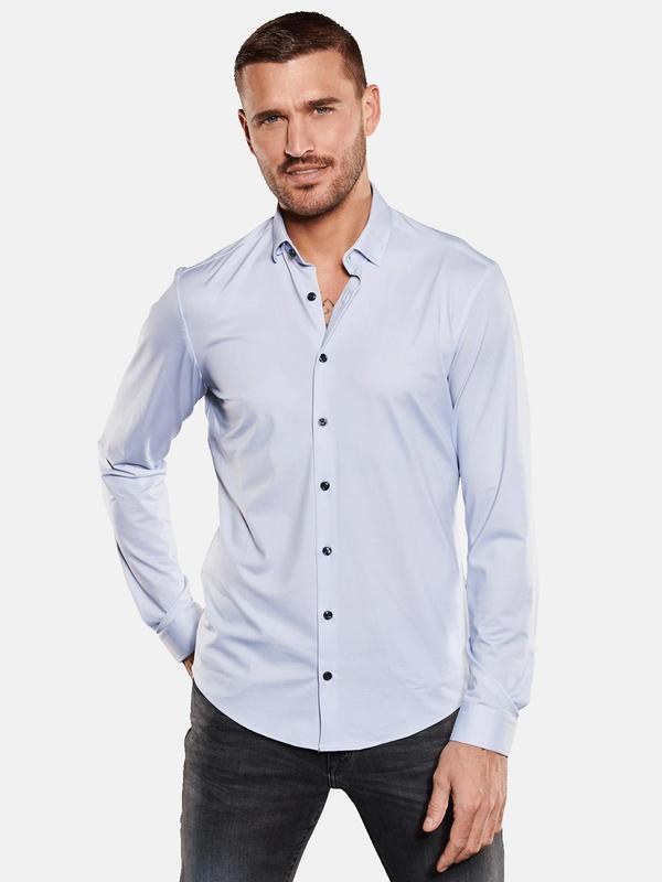 emilio adani Herren Langarm-Hemd aus Jersey blau slim fit uni Haifisch von emilio adani