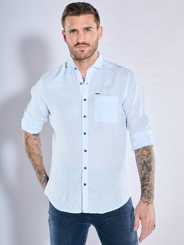emilio adani Herren Langarm-Hemd aus Leinen blau regular uni Haifisch emilio adani Herren Langarm-Hemd aus Leinen blau regular uni Haifisch von emilio adani