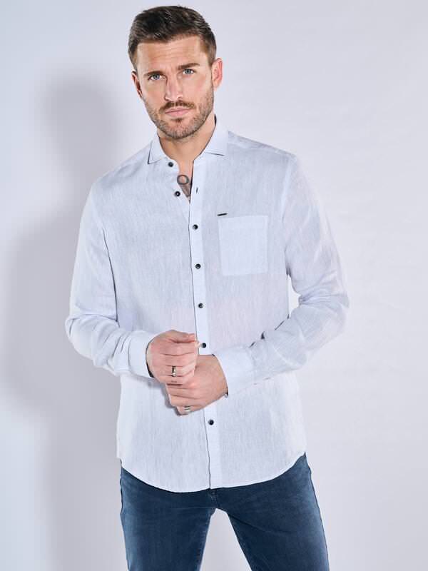 emilio adani Herren Langarm-Hemd aus Leinen Grau regular uni Haifisch von emilio adani