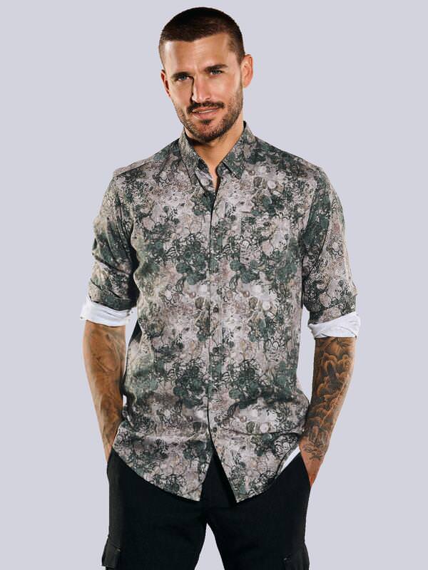 emilio adani Herren Langarm-Hemd gemustert Beige regular Button Under von emilio adani