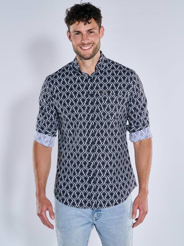 emilio adani Herren Langarm-Hemd gemustert Blau regular Button Under von emilio adani