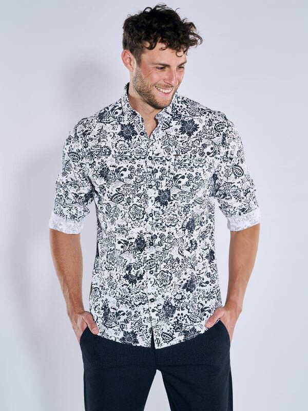 emilio adani Herren Langarm-Hemd gemustert Blau regular Haifisch von emilio adani