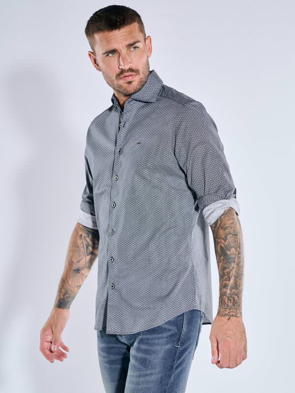 emilio adani Herren Langarm-Hemd gemustert Blau regular Haifisch von emilio adani