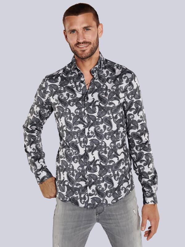 emilio adani Herren Langarm-Hemd gemustert Grau slim fit von emilio adani