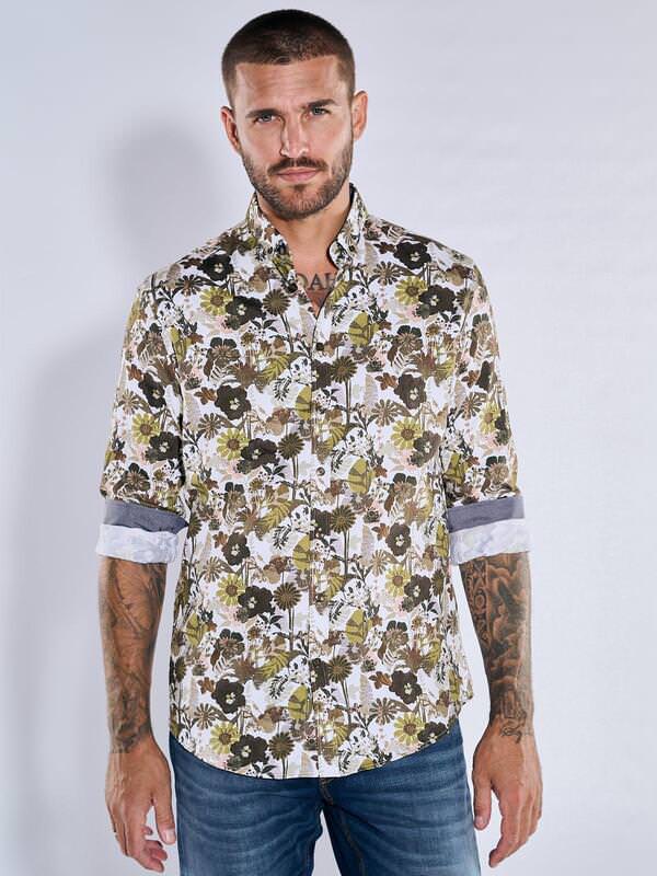 emilio adani Herren Langarm-Hemd gemustert Grün regular Button Down von emilio adani