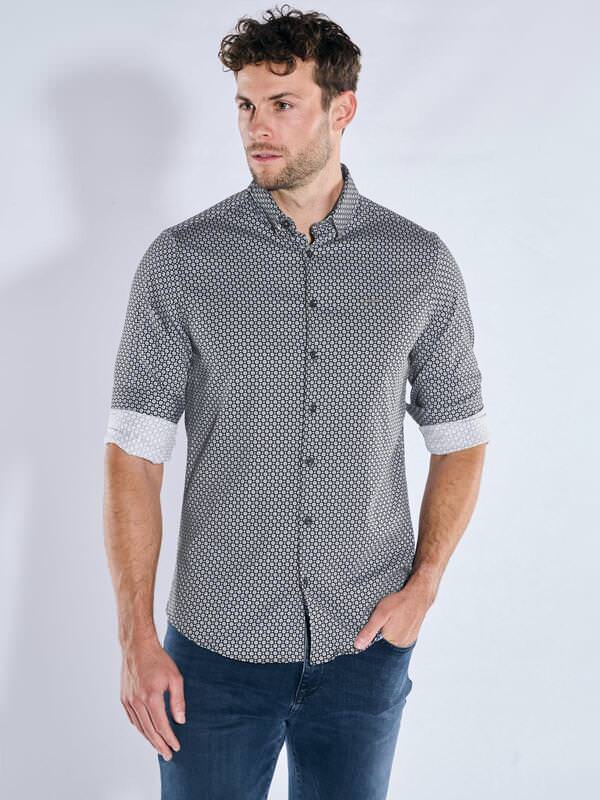 emilio adani Herren Langarm-Hemd gemustert Schwarz regular Button Under von emilio adani