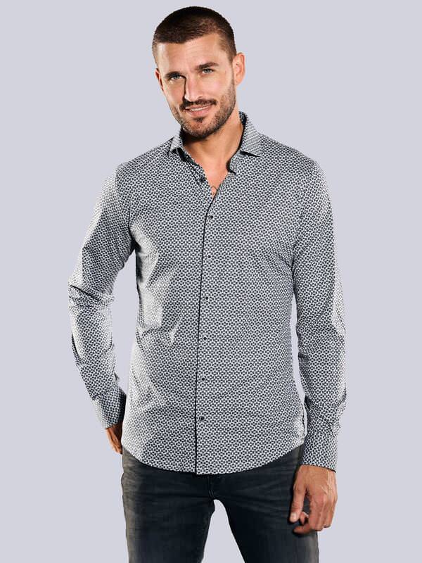 emilio adani Herren Langarm-Hemd gemustert Schwarz slim fit Haifisch von emilio adani