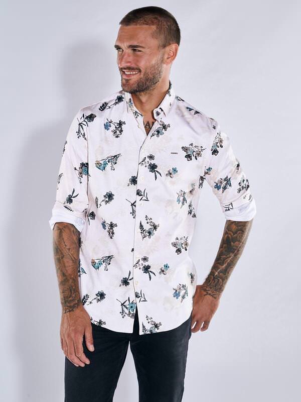 emilio adani Herren Langarm-Hemd gemustert beige regular von emilio adani
