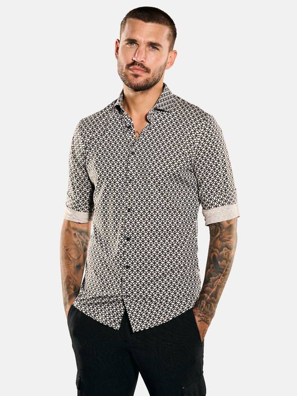 emilio adani Herren Langarm-Hemd gemustert beige slim fit Haifisch von emilio adani