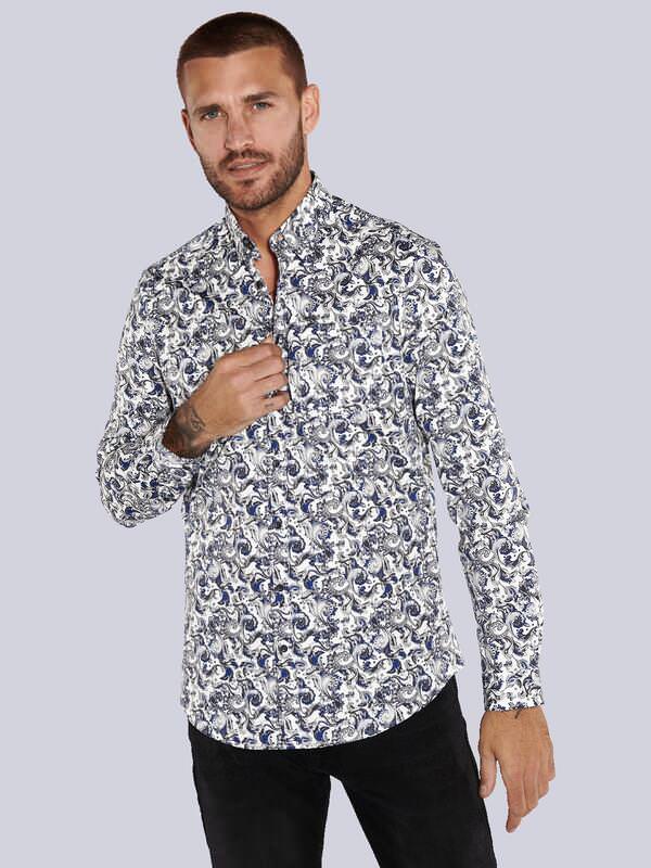 emilio adani Herren Langarm-Hemd gemustert blau regular Button Under von emilio adani