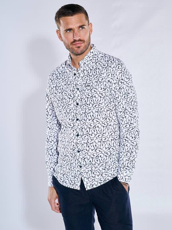 emilio adani Herren Langarm-Hemd gemustert blau regular Button Under von emilio adani