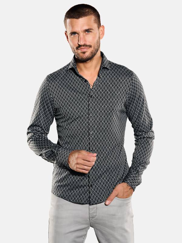 emilio adani Herren Langarm-Hemd gemustert grau slim fit Haifisch von emilio adani