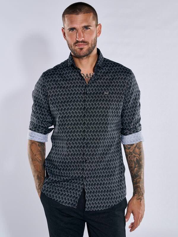 emilio adani Herren Langarm-Hemd gemustert Schwarz regular Haifisch von emilio adani