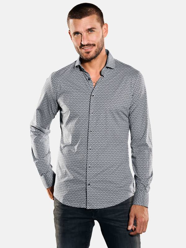 emilio adani Herren Langarm-Hemd gemustert schwarz slim fit Haifisch von emilio adani