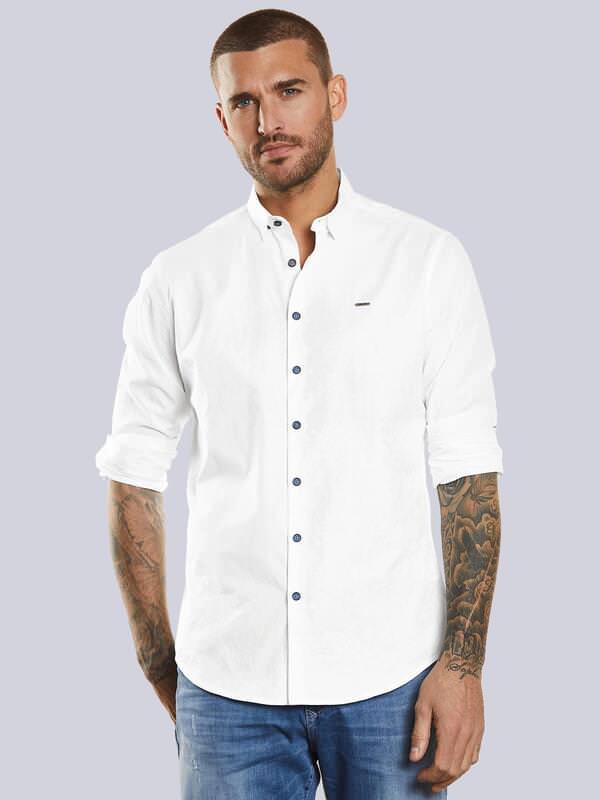 emilio adani Herren Langarm-Hemd gemustert weiß regular uni Button Under von emilio adani