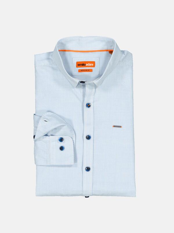 emilio adani Herren Langarm-Hemd gestreift Blau regular Button Under von emilio adani
