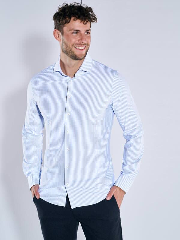 emilio adani Herren Langarm-Hemd gestreift Blau slim fit Haifisch von emilio adani