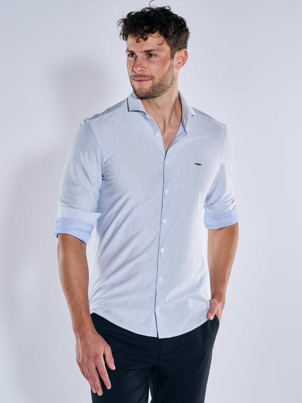 emilio adani Herren Langarm-Hemd gestreift Blau slim fit Haifisch von emilio adani