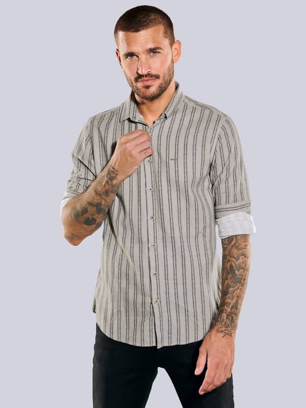emilio adani Herren Langarm-Hemd gestreift Braun regular Button Under von emilio adani