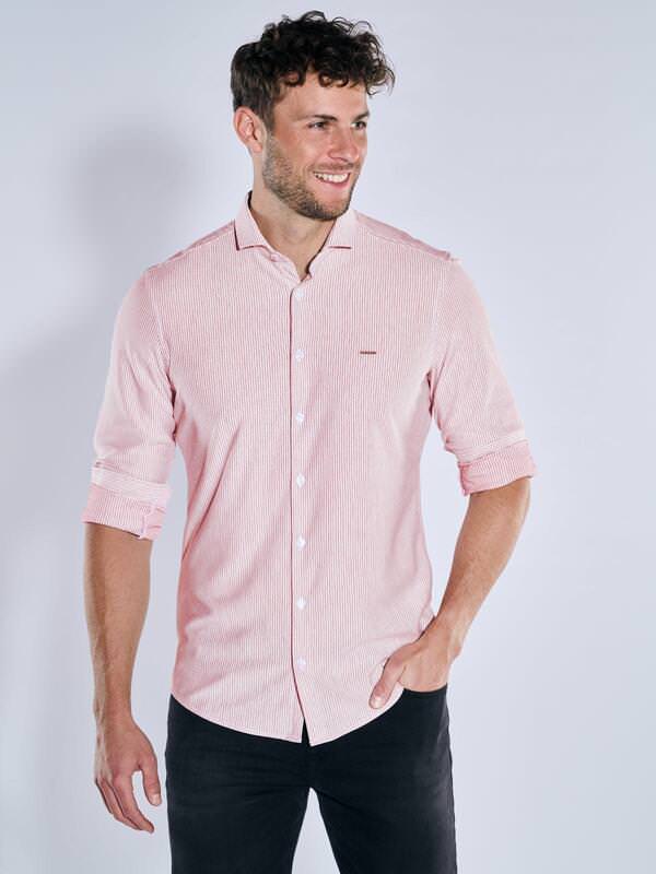 emilio adani Herren Langarm-Hemd gestreift Violett slim fit Haifisch von emilio adani