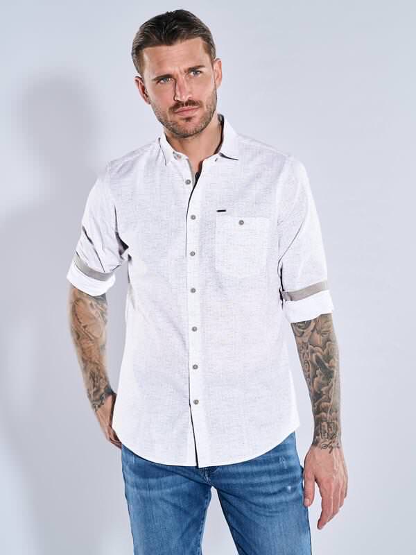 emilio adani Herren Langarm-Hemd gestreift beige regular gemustert Button Under von emilio adani