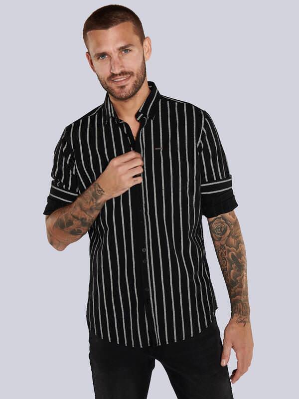 emilio adani Herren Langarm-Hemd gestreift Schwarz regular Button Under von emilio adani
