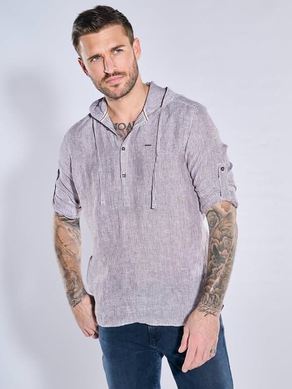 emilio adani Herren Langarm-Hemd mit Kapuze Braun regular gestreift Kapuze von emilio adani