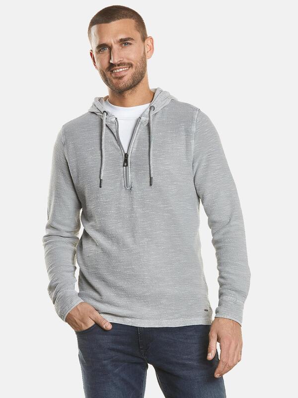 emilio adani Herren Langarm-Hemd mit Kapuze Grau regular uni Zipper von emilio adani