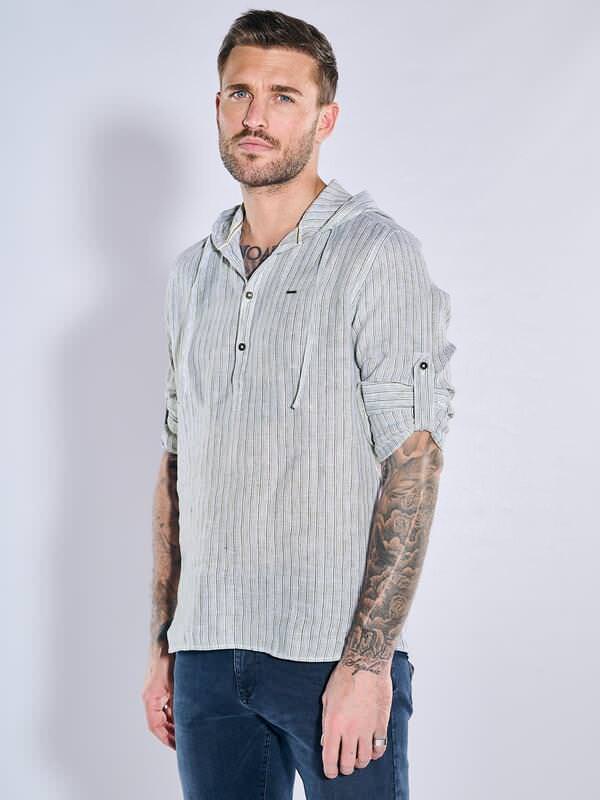 emilio adani Herren Langarm-Hemd mit Kapuze Grün regular gestreift Kapuze von emilio adani