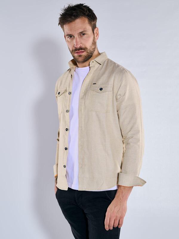 emilio adani Herren Langarm-Hemd regular beige uni Kent-Kragen von emilio adani