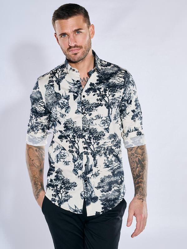 emilio adani Herren Langarm-Hemd regular schwarz gemustert Button Under von emilio adani