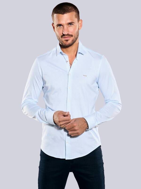 emilio adani Herren Langarm-Hemd slim fit Blau gemustert Button Under von emilio adani