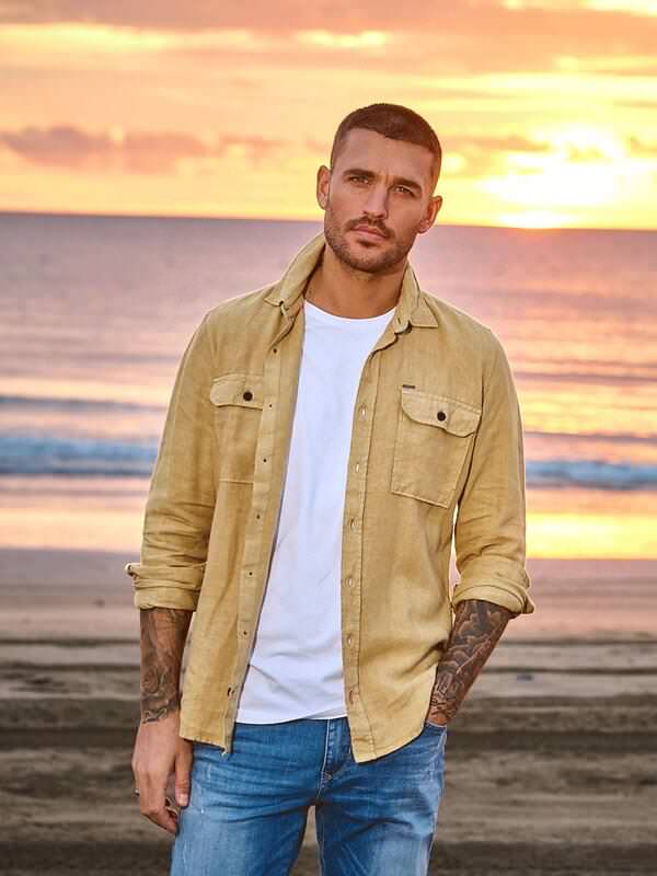 emilio adani Herren Langarm-Hemd slim fit Gelb uni Kent-Kragen von emilio adani