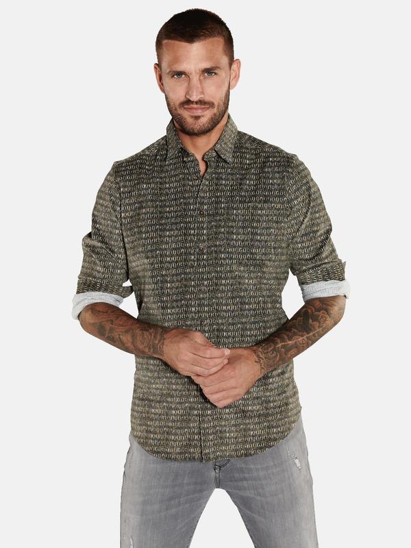 emilio adani Herren Langarm-Hemd slim fit Grün gemustert Button Under von emilio adani