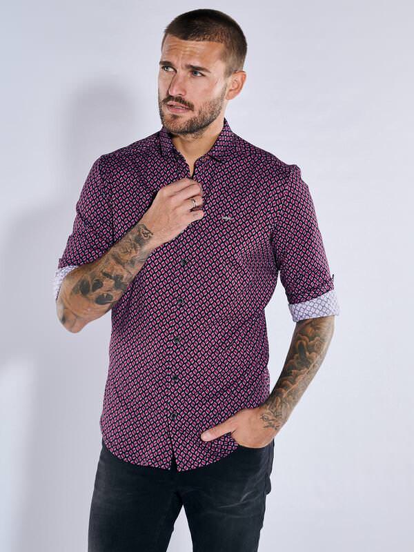 emilio adani Herren Langarm-Hemd slim fit Rot gemustert Haifisch von emilio adani