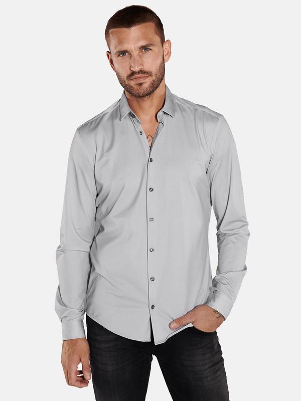 emilio adani Herren Langarm-Hemd slim fit grau gemustert von emilio adani