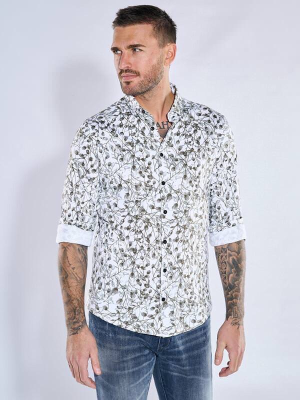 emilio adani Herren Langarm-Hemd slim fit Grün gemustert Button Under von emilio adani