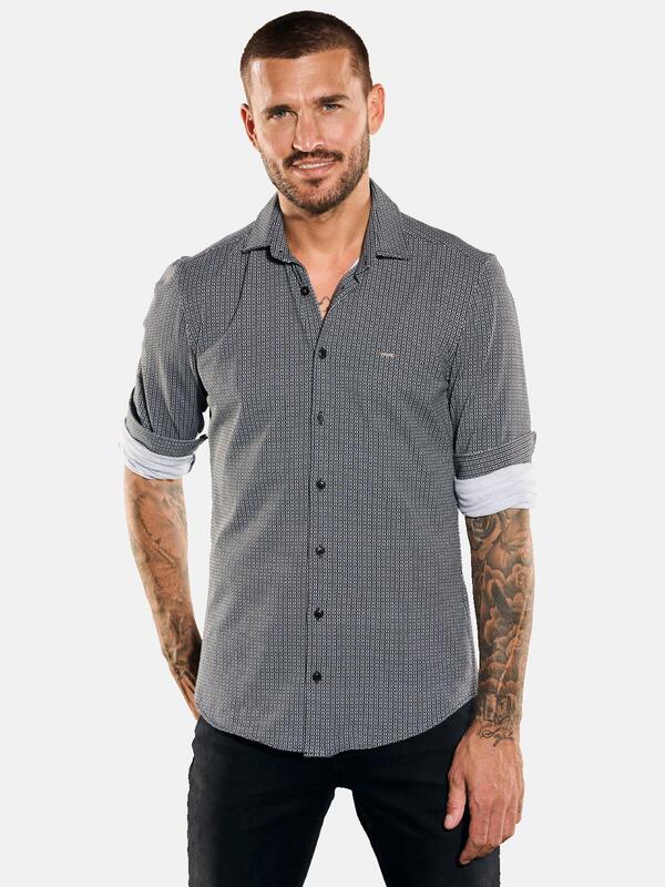 emilio adani Herren Langarm-Hemd slim fit schwarz gemustert Button Under von emilio adani