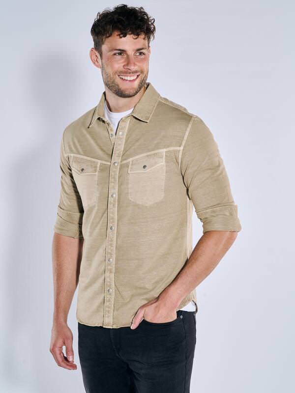 emilio adani Herren Langarm-Hemd uni Beige slim fit Kent-Kragen von emilio adani