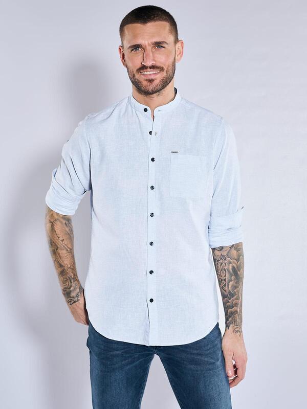 emilio adani Herren Langarm-Hemd uni blau regular Stehkragen von emilio adani
