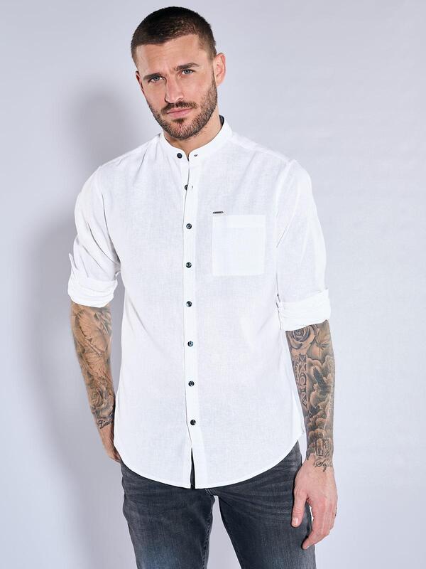 emilio adani Herren Langarm-Hemd uni weiß regular Stehkragen von emilio adani