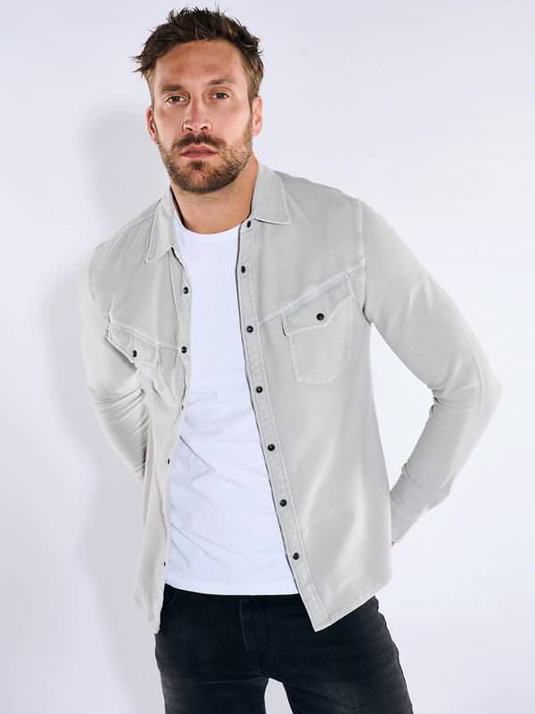 emilio adani Herren Langarm-Shirt mit Polo-Kragen Grau slim fit uni Kent-Kragen von emilio adani