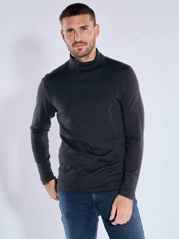 emilio adani Herren Langarm-Shirt mit Rollkragen Schwarz regular uni Rollkragen von emilio adani