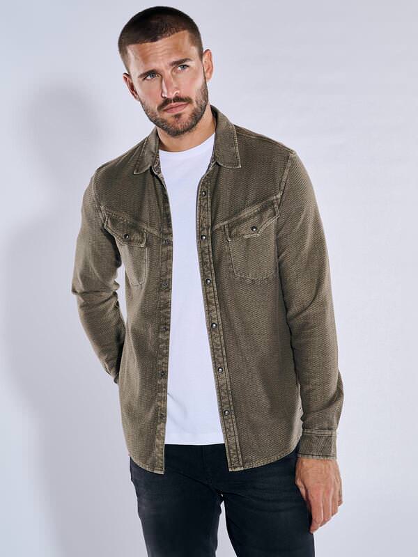 emilio adani Herren Langarm-Shirt slim fit Braun gemustert Knopfleiste von emilio adani