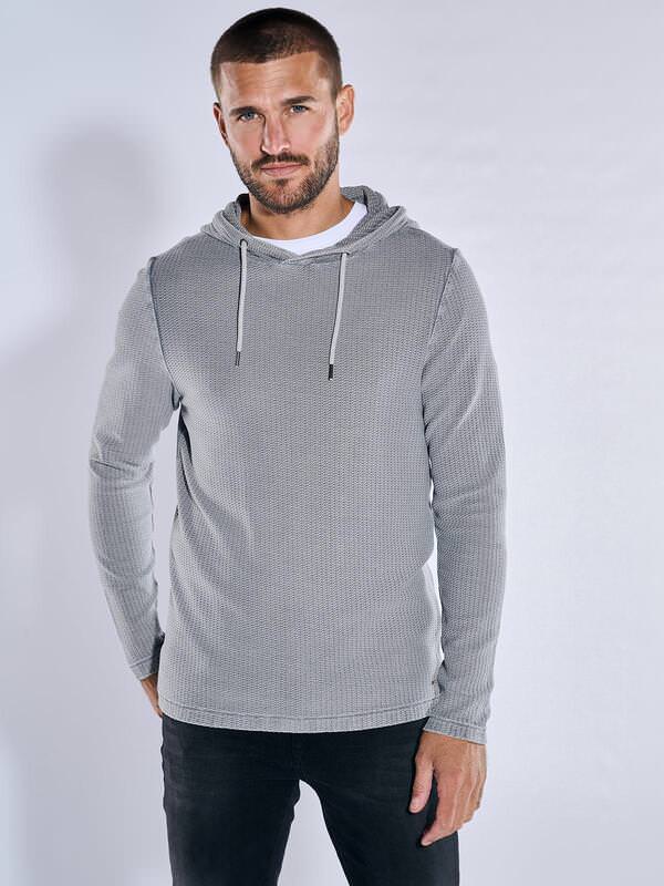 emilio adani Herren Langarm-Shirt slim fit Grau gemustert Kapuze von emilio adani