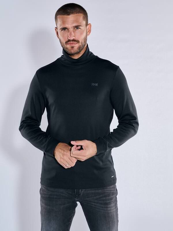 emilio adani Herren Langarm-Shirt slim fit Schwarz uni Rollkragen von emilio adani