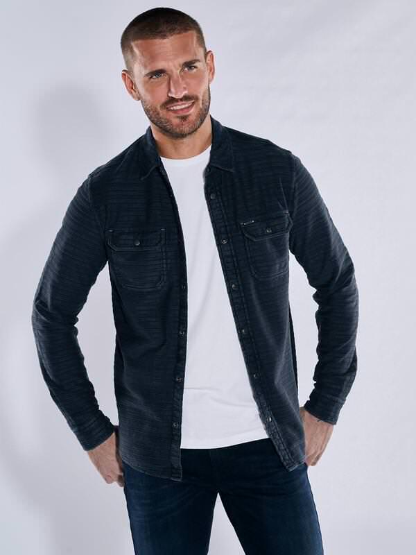 emilio adani Herren Langarm-Shirt slim fit Blau gestreift Knopfleiste von emilio adani